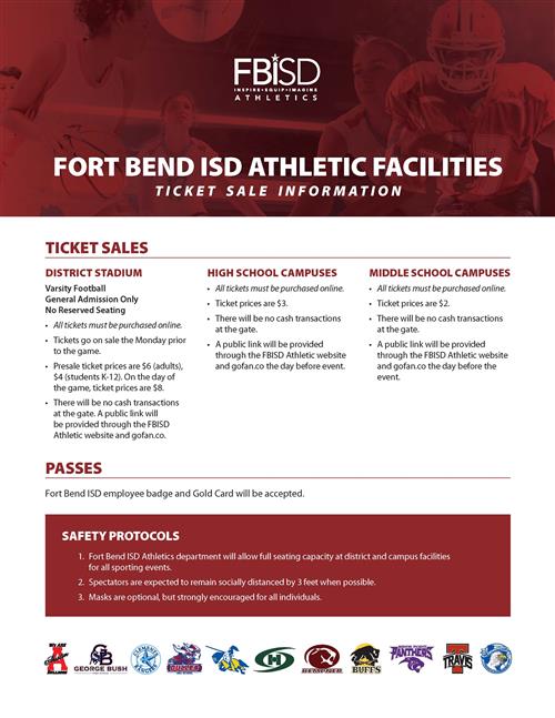 Fort Bend ISD Athletic Facilities Ticket Sales Information